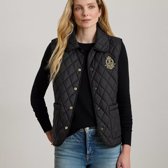 Lauren Ralph Lauren Jackets & Blazers - Lauren Ralph Lauren Black Quilted Vest with Crest